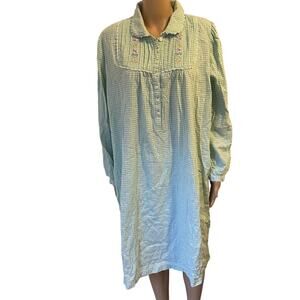 Fundamentals House Dress Nightgown Women S Green White Plaid Grandma Cottage VTG